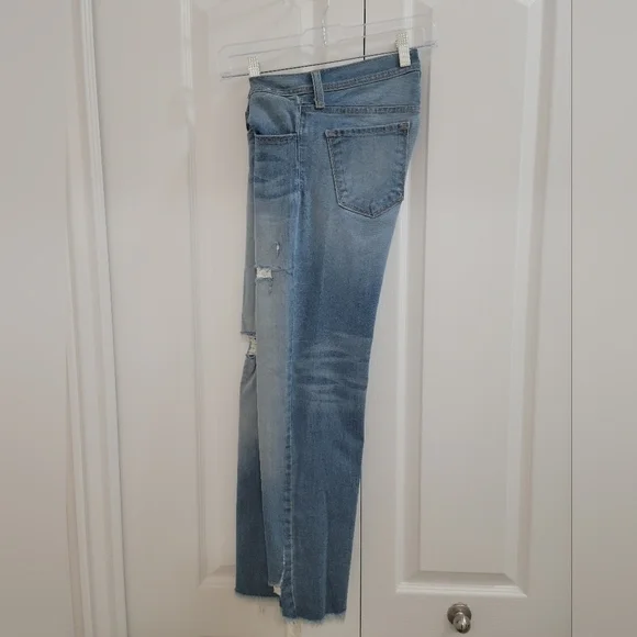 Flying Monkey Distressed Raw Hem Mid-Rise Light Medium Wash Straight Leg Jeans - Picture 4 of 11